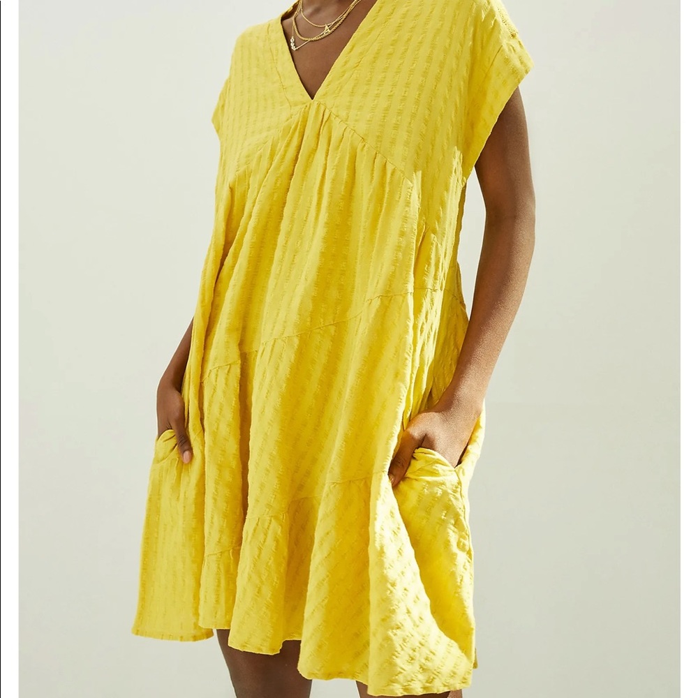 Anthropologie Maeve Juliet Tiered Tunic Dress Size Small Yellow